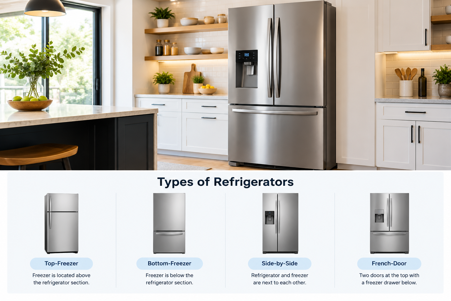 Open refrigerator with organized food storage