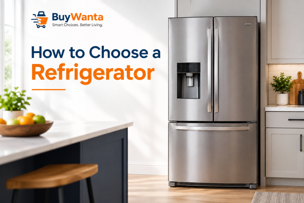 Stainless steel French door refrigerator in modern kitchen